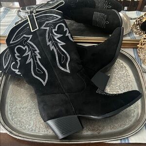 Black Embroidered Cowboy Boots